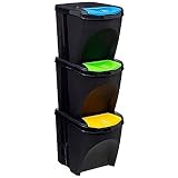 Papelera de Reciclaje en set de 3 Cubos o depósitos con tapa manual.