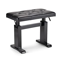 Strong: Supports up to 330 pounds; nonslip rubber feet prevents slips and skids. Comfortable: Thick, tufted cushion reduces fatigue. Adjustable: Height adjusts from 17” to 22”. Refined: Elegant design complements grand pianos and keyboards.