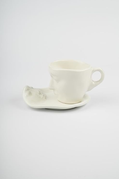 Mithra Life 110 ML Face Shaped Ceramic White Turkish Coffee Cup Set MIT1079