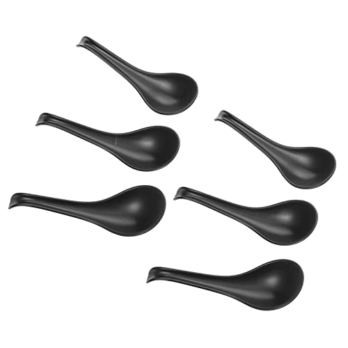 Hemoton 6pcs Melamine Ramen Soup Spoons - Long Handle, Black - Ideal for Home, Restaurant, Hotel Use - 6.29 * 1.96 * 0.78inch