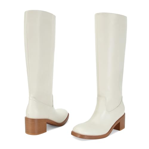 Image of ZJGZF Womens Banana Knee High Boots Square Toe Comfortable Boots Block Heel Riding Boots Wide Calf Tall Boots