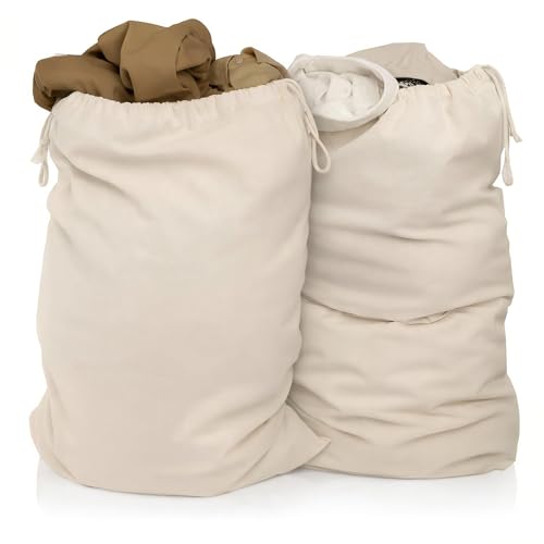 Bolsa de lavandería, 2 juegos, 50 x 75 cm, hecha de 100% algodón, bolsa de lavandería extra grande para trabajo pesado, duradera, recolector de ropa de viaje, caja de lavandería reutilizable