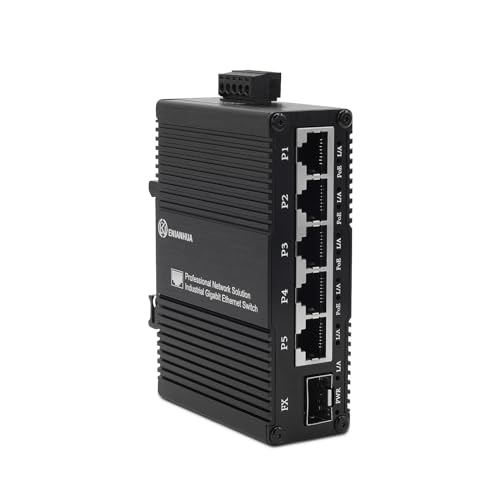 ENIANHUA Industrial 6 Ports Gigabit Solar POE Ethernet Network Switch, 5 x 10/100/1000 Base-T RJ45 Ports, 1 x 1000Base-X SFP Slot, Support 11~56V DC, Aluminum Case, Compact POE Power for Solar Power