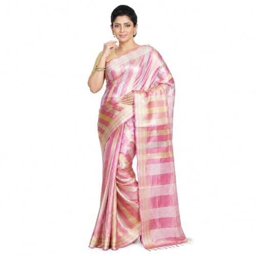 Image of HAIDER ALI AND SONS Pure Tissue Linen Saree for Women with Blouse Piece | Bhagalpuri Handloom Linen Saree | Soft Breathable Lightweight Ethnic Saree for Party, Festival, Office Wear |