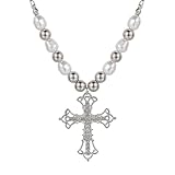 Collar para hombre para mujer, collar de metal de oro blanco sintético, cruz artesanal hecha a mano, regalo único para amantes y creadores de tendencias