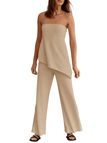 Ensemble tricot 2 pièces femme avec haut asymétrique et pantalon large