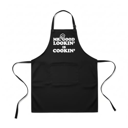 Funny Cotton BBQ Apron for Men with Two Pockets and Adjustable Neck Strap for Cooking and Grilling - One Size Fits Most - Ioklin(GOOD)