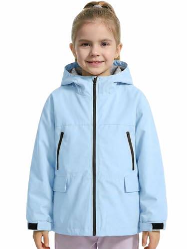 Gogokids Boys Girls Rain Jacket Lightweight Waterproof Raincoat Hooded Windbreakers Outerwear Jackets, Blue, 9-10 Years