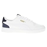 PUMA Men's SHUFFLE Sneaker, Puma White-Puma White-Peacoat-Puma Team Gold, 5.5