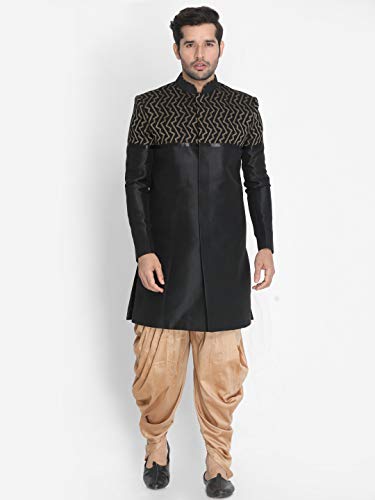 Image of VASTRAMAY Men's Beige Silk Blend Sherwani Set