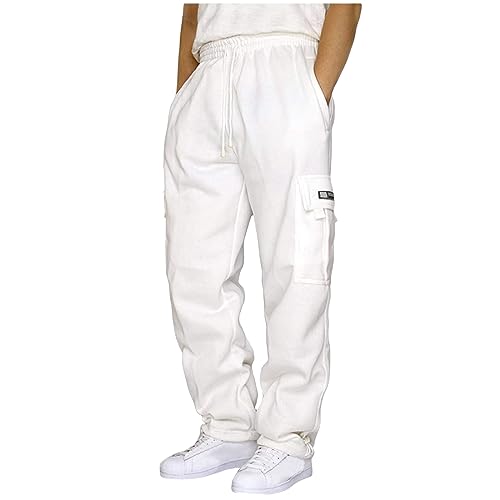 Sweat Pants for Mens Loose Fit Cargo Sweatpants Casual Fleece Joggers Pants Open Bottom Athletic Pants with Pockets