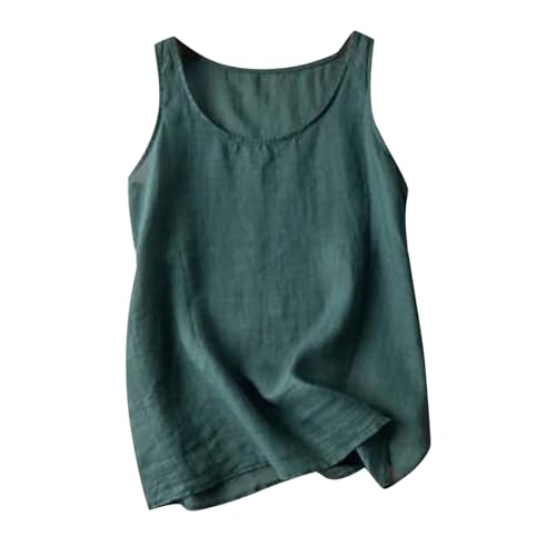 2024 Camisetas sin Mangas Algodón y Lino Mujer Verano Camiseta Tirantes Cuello en V Casual Camisola de Tank Top Camisas Blusas Cuello Redondo Color Sólido Elegantes Fitness Running Verano Comodidad