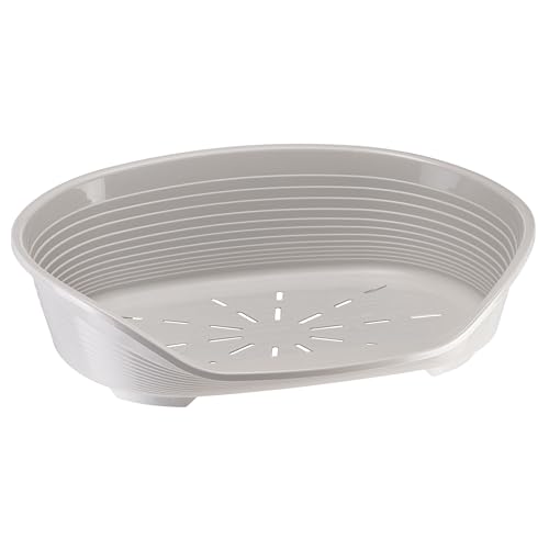 Ferplast Cuccia per Cani Cuccia in plastica per Cani taglia media 100% plastica riciclata Lettino per Cani lavabile traspirante e antiscivolo Siesta Deluxe, 82 x 59,5 x 25 cm., Grigio chiaro