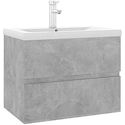 vidaXL Mueble con Lavabo Armario Tocado Fregadero Aseo Cuarto de Baño Inodoro Ducha Bañero Mobiliario Robusto Estable Contrachapada Gris Hormigón