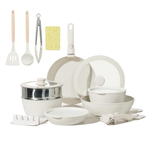 BECIGAR 21PCS Pots and Pans Set Ceramic, Pots and Pans Set Non Stick, Removable Handle, Stackable, Nonstick Cookware Set, Non Stick for Cooking