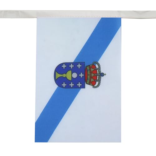 Image of AZ FLAG Galicia 6 meters BUNTING Flag 20 flags 9'' x 6'' - Spanish region of Galicia STRING flags 15 x 21 cm
