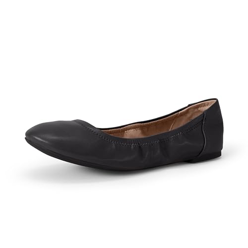 Amazon Essentials Women's Belice Comfortable Slip-On Ballet Flats Shoes, Black Faux Leather, 9.5