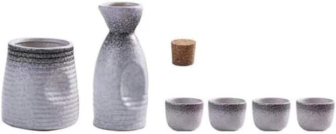Ceramic Sake Set,1 Sake Bottle, 1 Sake Tank and 4 Sake Cups, Cold/Warm/Hot Sake Carafe, Special Japanese Gifts Set - 6 Pcs