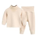 Serecofo Thermo-Set für Babys und Kinder Thermo-Unterwäsche Langarm-Shirt hohe Taille Hose Winter-Basisschicht Wärme 6 Monate bis 4 Jahre (Beige, hoher Kragen, 1–2 Jahre)