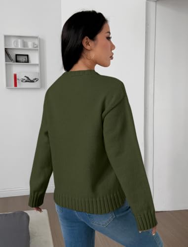 Image of ZAFUL Crew Neck Cozy Long Sleeves Casual Knit Pullover Sweater for Women | Classic Vintage American Style, Ribbed Collar and Cuff, Relaxed Fit, Cozy Chunky Knitwear Jumper
