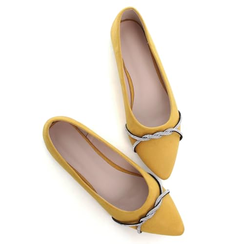 Image of TN TANGNEST Womens Casual Flats Chain Ballet Flats | Fashion Pointed Toe Rhinestone Flats, Comfort Slip On Dress Shoes for Business Work Office Wedding Party