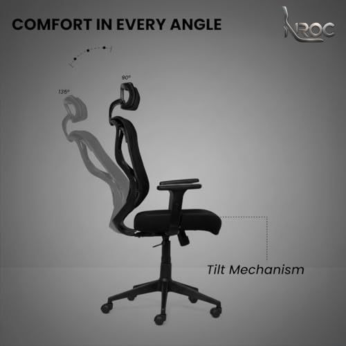 Image of NROC Metal Mesh Back Executive Office Chair - Ergonomic Design with Adjustable Height, Durable and Breathable Seating for Office Work | 64x 61x119 cm | (Black)