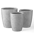 Kante 18.1",20.5",22.4" H Tall Round Concrete Planters Set of 3, Outdoor Indoor Modern Decorative Plant Pots with Drainage Hole & Rubber Plug for Home & Garden Natural Concrete