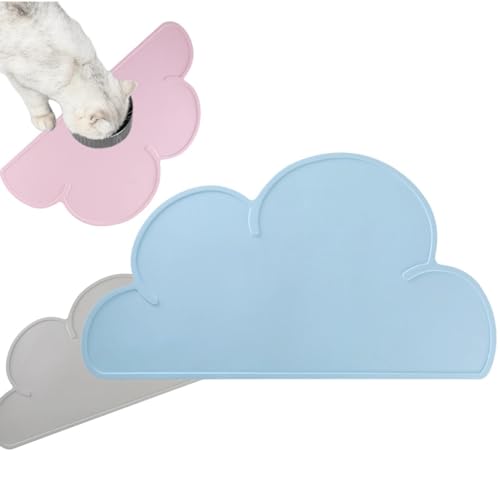 VINPAM-Premium Cat Food Mat - Anti-slip Silicone Pet Feeding Mat, Cloud-shaped Design for Food and Water, Ideal for Cats and Small Dogs - 48 * 27cm (Blue)