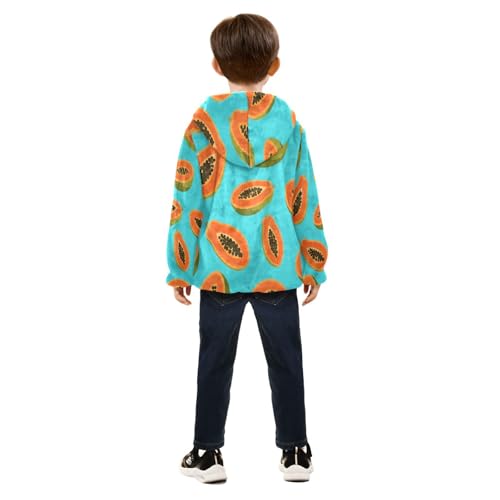 Papaya Halves on Blue Background Toddler Fleece Jacket Girl Boys Hooded Fleece Jacket Coat Warm Outwear Zip-up 3-10T4