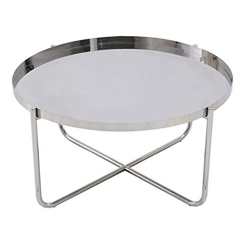 Ember Unique Stylish Round Silver Tray Top Coffee Table | Small Metal Moroccan Style Living Room Occasional Table | Ember by Oak Furniture King Cover