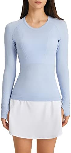 Seamless Workout Shirts for Women Long Sleeve Yoga Sports Running Shirt Breathable Athletic Tops Slim Fit Light Blue XS