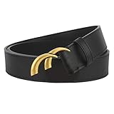 Mens Womens Double Letter Buckle Classical Leather Belts (105cm, Gold A)