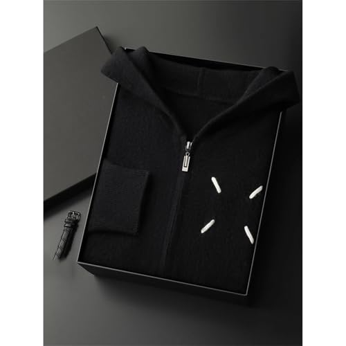 Mens Thick Cardigan Hooded Zippers Sweater Casual Air Layer Outerwears 100 Percent Cashmere Knitwear Winter Top 6