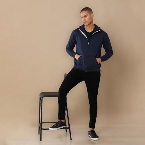 Image of REPUBLIC Cotton Fleece Regular Fit Hooded Sweatshirt Full Sleeves Solid Jumper Sweatshirt for Men