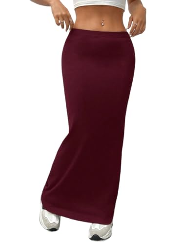 Women High Waist Solid High Waist Knit Tight-Fit Knee-Length Skirt Summer Skirt