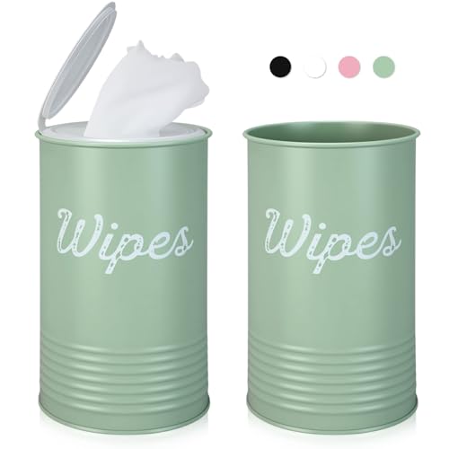Frienda 2 Pcs Metal Wipe Holder for Kitchen Disinfectant Wipes Dispenser Farmhouse Vintage Countertop Sanitizing Wipe Storage Container Organizer Caddy for Bathroom Office up to 80 Cont(Sage Green)