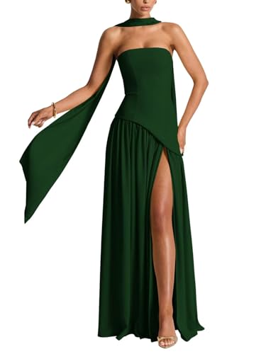 Strapless Bridesmaid Dresses for Women Long Scarf Ruched Chiffon Formal Gown Corset Evening Dress with Slit