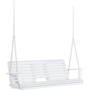 Outsunny Hängebank Gartenschaukel Schaukelbank mit faltbarem Couchtisch für 2-3 Personen Tannenholz Patio Terrasse Hinterhof komfortable 150 x 75 x 53 cm Weiß