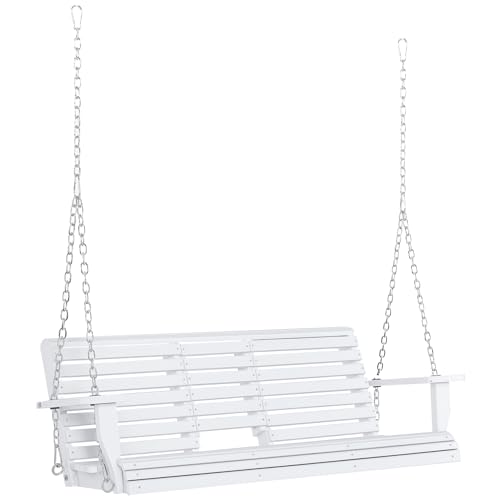 Outsunny Hängande bänk trädgårdsgunga gungbänk med fällbart soffbord för 2–3 personer granträ, uteplats, terrass, bakgård, bekväm 150 x 75 x 53 cm, vit