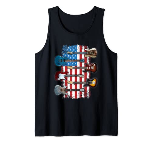 Guitarras eléctricas vintage Rock and Roll Music bandera americana Camiseta sin Mangas