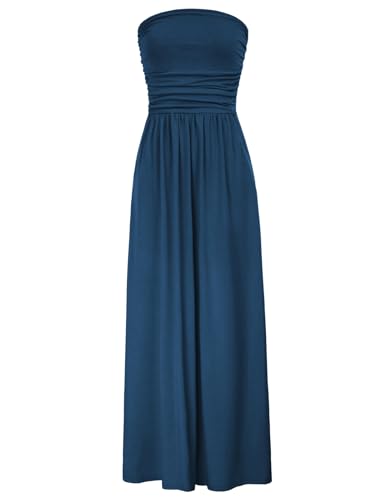 GRACE KARIN Women Strapless Casual Loose Ruched Long Maxi Dress with Pockets