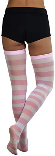 Image of ToBeInStyle Women's Vibrant Horizontal Wide Striped Thigh High Stockings