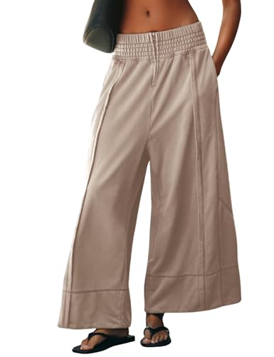 Women's Solid Color Relaxed Stretch Waist Wide Leg Pants