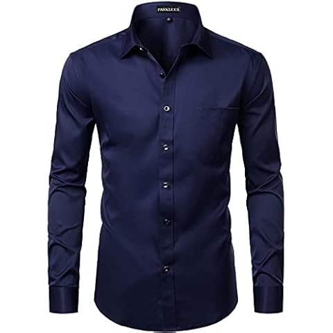 PARKLEES Men's Slim Fit Dress Shirt with Pocket Cover