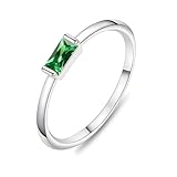 KOHOTA Silver Birthstone Rings for Women Dainty Stackable Engagement Wedding Promise Rings Non Tarnish CZ Emerald Green Gemstone Ring Mothers Birthday Gift Size 6-10