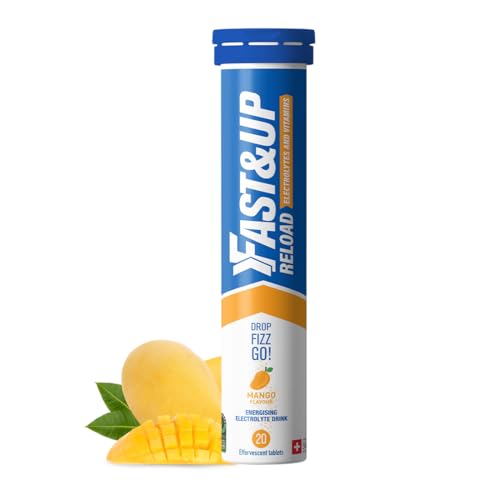 Fast&Up Reload Electrolyte Tablets, Mango Flavour, 20 Effervescent Tablets, Rapid Hydration & Energy, with Vitamin C & B12, Vegan