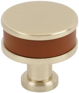 Signature Hardware 954068-114 Lazzara 1-1/4 Inch Cognac Leather Mushroom Cabinet Knob - Golden Champagne
