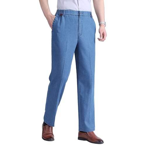 Dark Blue Casual Pants Dark Blue Slim Fit Denim Jeans with Elastic Waistband Comfortable for Casual Wear