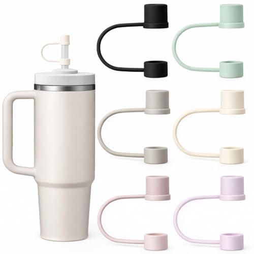 ACKKOR 6 Pcs Silicone Straw Toppers Cup Straw Cover Premium Silicone Straw Toppers Fits 10mm Straws Reusable Spill Proof & Dishwasher Safe