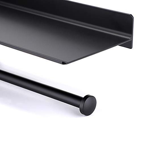 Sumnacon 13 Inch Aluminum Paper Towel Holder With Shelf - Wall Mounted Tissue Holder With Screws, Decorative Hand Towel Bar With Storage Organizer Shelf For Office, Bedroom, Bathroom, Kitchen,Black #TOP6